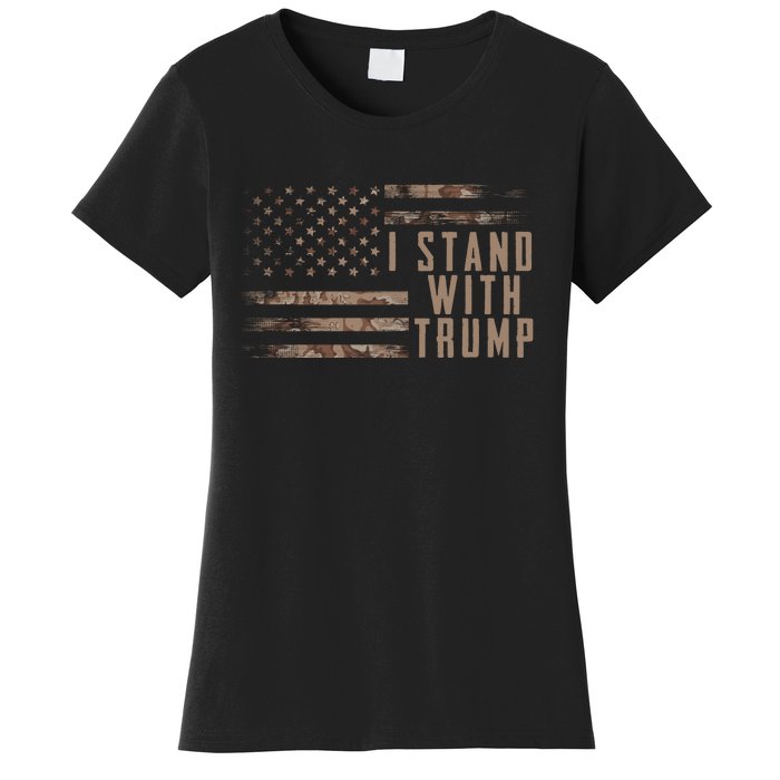 I Stand With Trump American Flag Military Women's T-Shirt