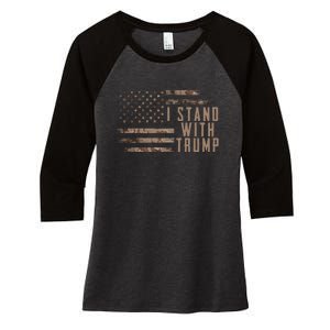 I Stand With Trump American Flag Military Women's Tri-Blend 3/4-Sleeve Raglan Shirt