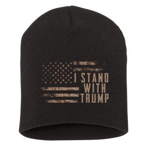 I Stand With Trump American Flag Military Short Acrylic Beanie