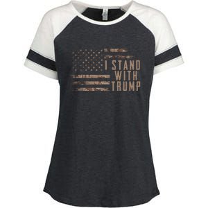 I Stand With Trump American Flag Military Enza Ladies Jersey Colorblock Tee