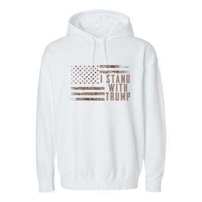 I Stand With Trump American Flag Military Garment-Dyed Fleece Hoodie