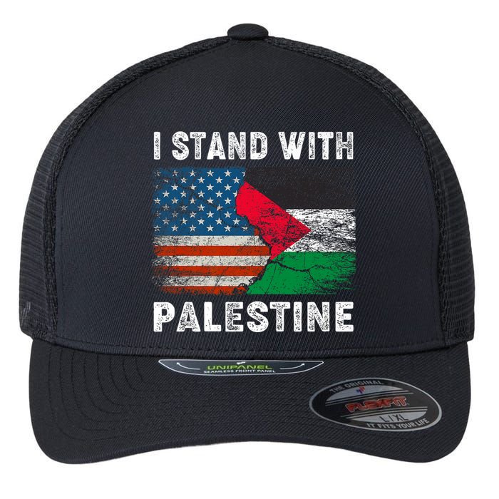 I Stand With Palestine Us Flag Palestinians Flag Flexfit Unipanel Trucker Cap