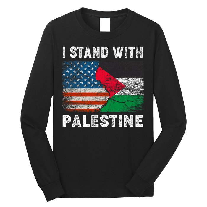 I Stand With Palestine Us Flag Palestinians Flag Long Sleeve Shirt