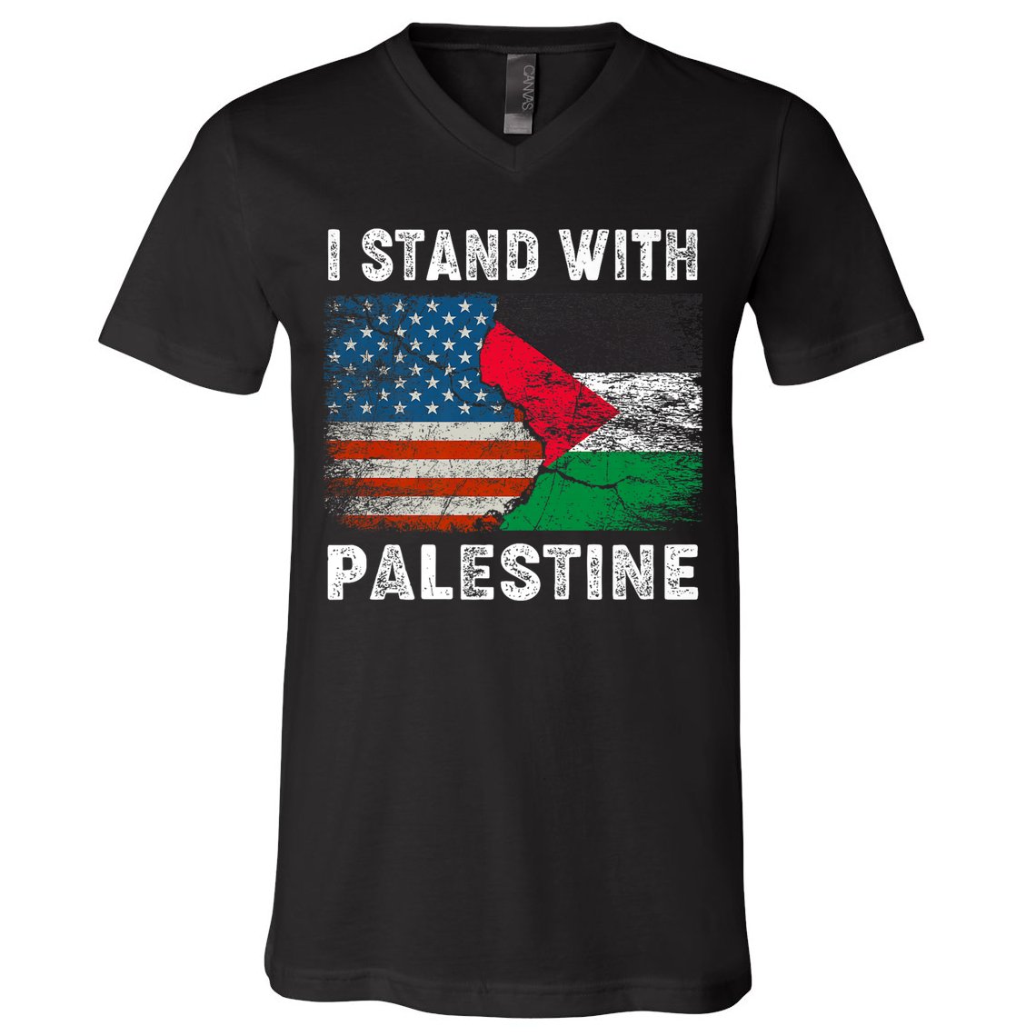 I Stand With Palestine Us Flag Palestinians Flag V-Neck T-Shirt