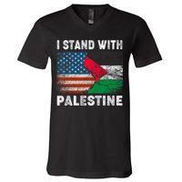 I Stand With Palestine Us Flag Palestinians Flag V-Neck T-Shirt