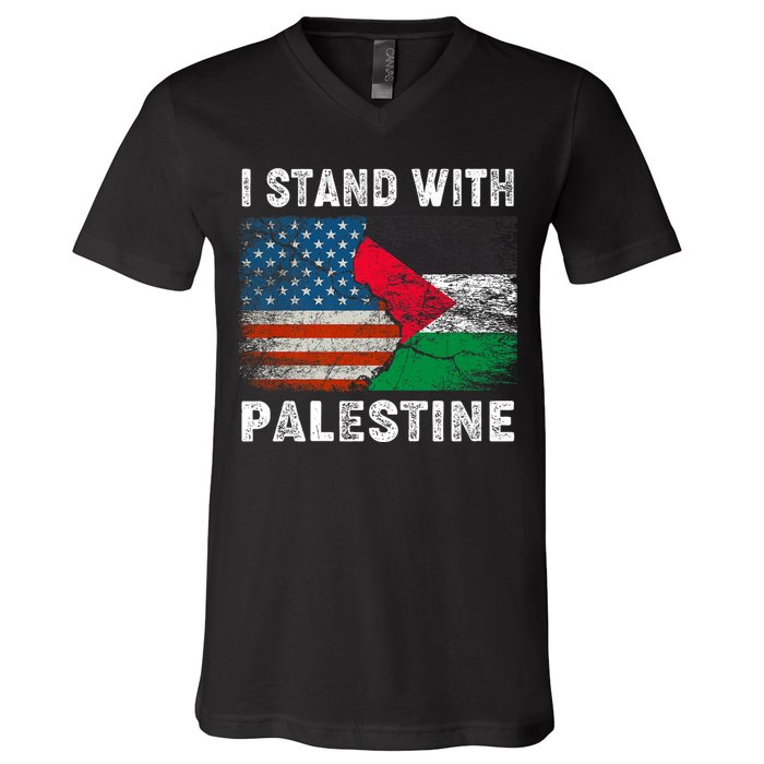 I Stand With Palestine Us Flag Palestinians Flag V-Neck T-Shirt