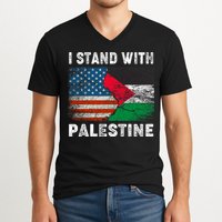 I Stand With Palestine Us Flag Palestinians Flag V-Neck T-Shirt