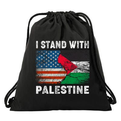 I Stand With Palestine Us Flag Palestinians Flag Drawstring Bag