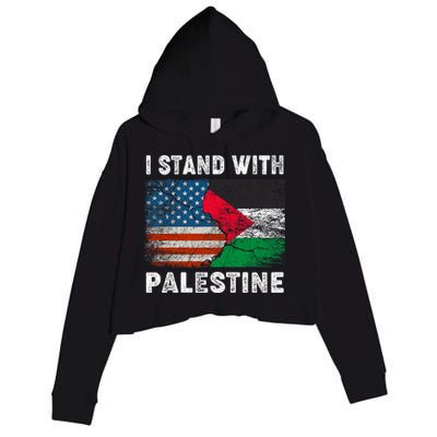 I Stand With Palestine Us Flag Palestinians Flag Crop Fleece Hoodie