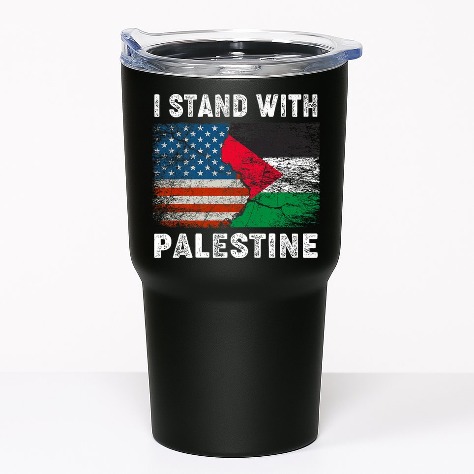 I Stand With Palestine Us Flag Palestinians Flag Tumbler