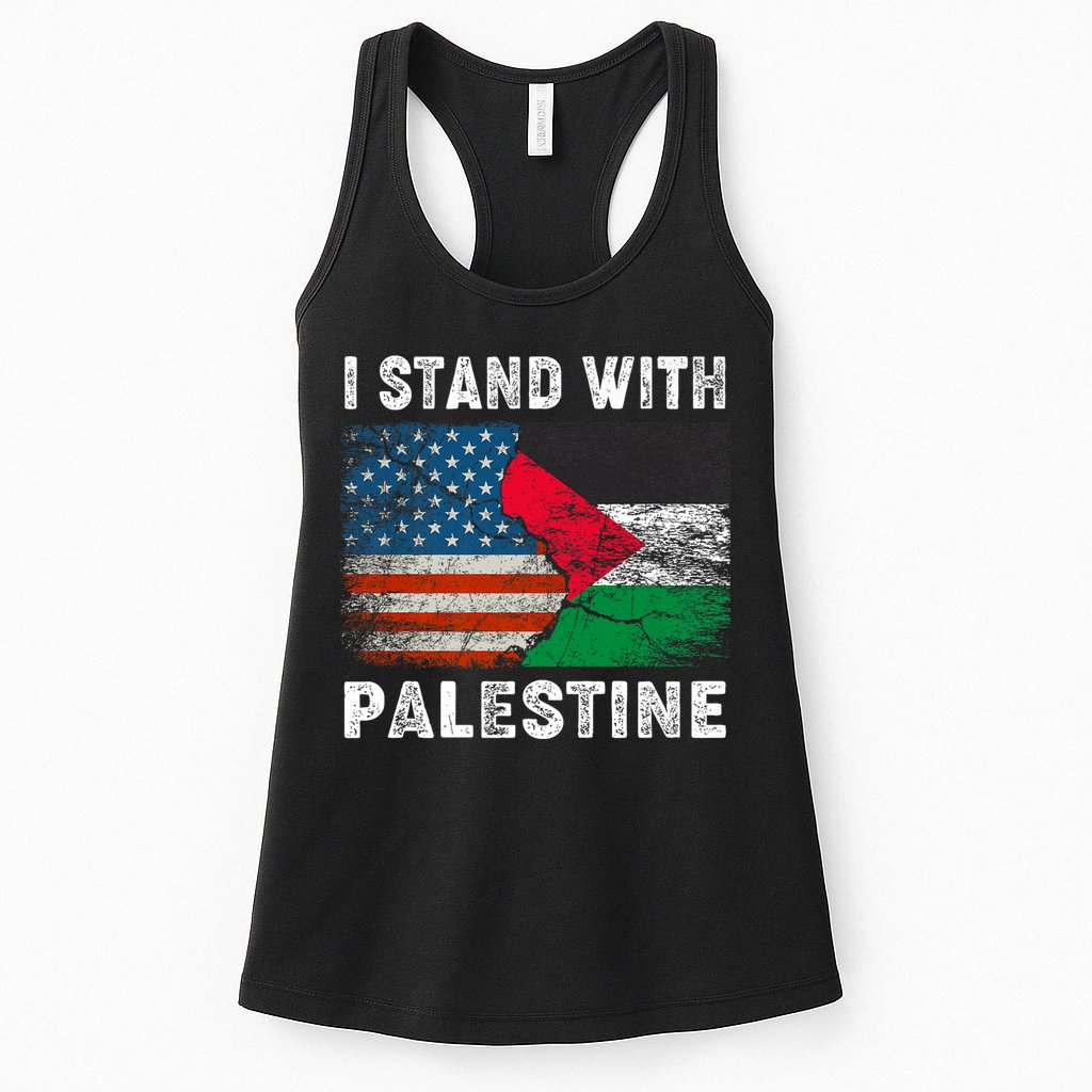I Stand With Palestine Us Flag Palestinians Flag Womens Tank Top