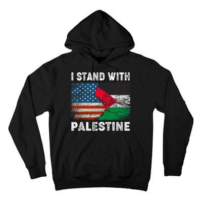 I Stand With Palestine Us Flag Palestinians Flag Tall Hoodie