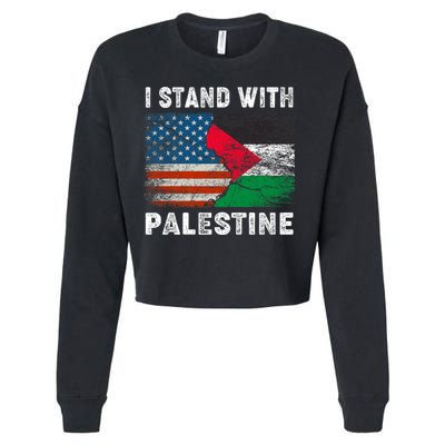 I Stand With Palestine Us Flag Palestinians Flag Cropped Pullover Crew