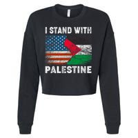 I Stand With Palestine Us Flag Palestinians Flag Cropped Pullover Crew