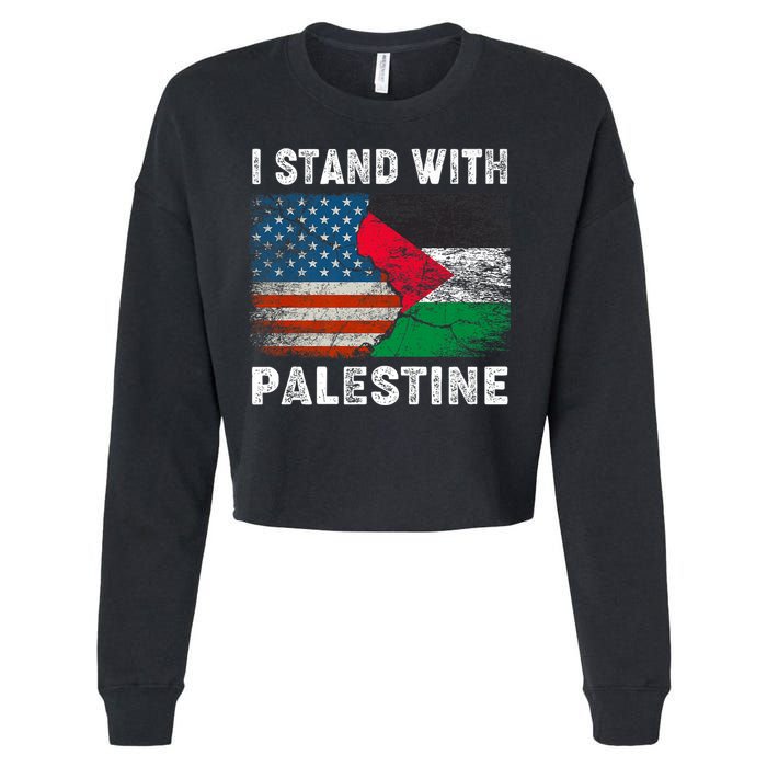 I Stand With Palestine Us Flag Palestinians Flag Cropped Pullover Crew
