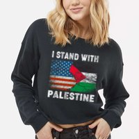 I Stand With Palestine Us Flag Palestinians Flag Cropped Pullover Crew