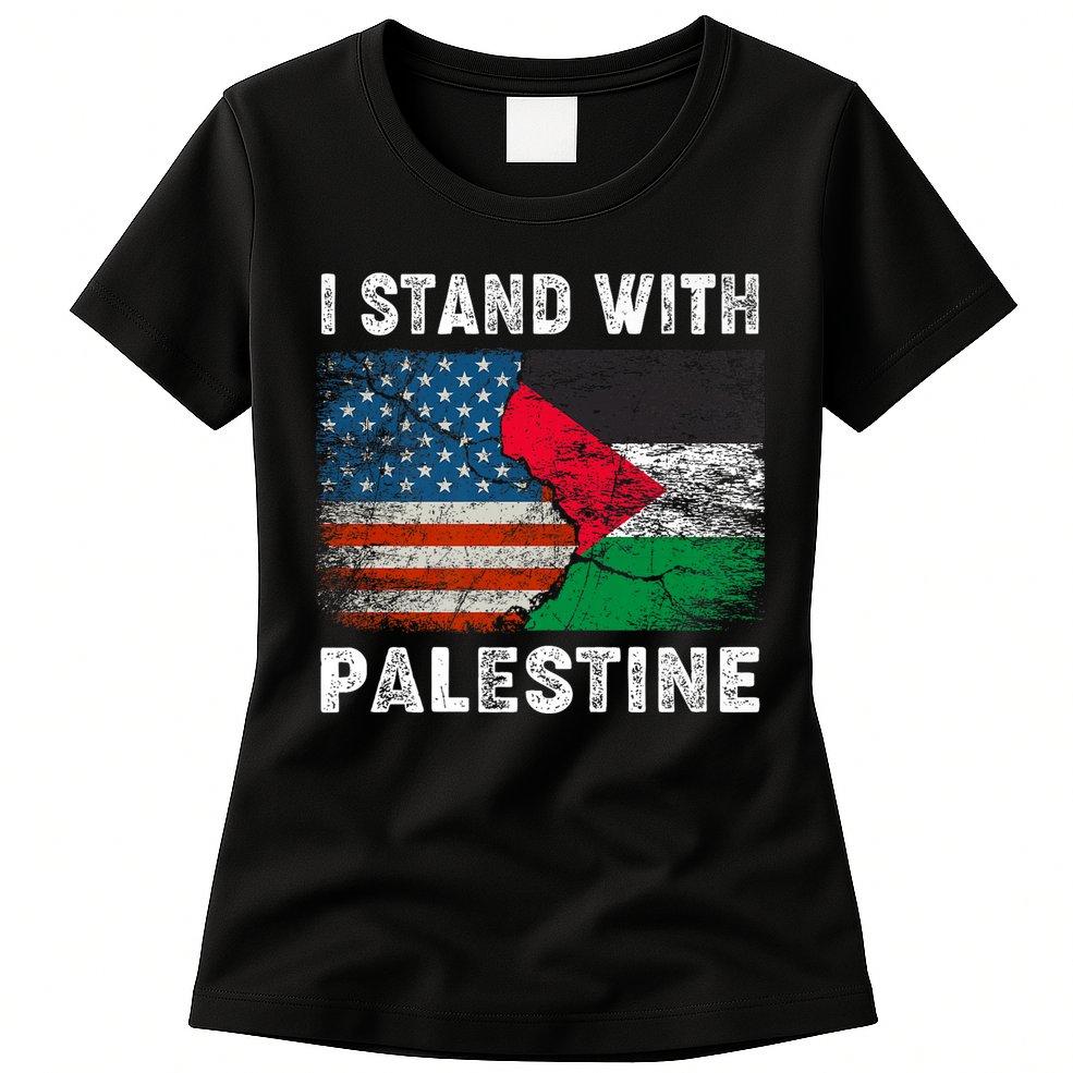 I Stand With Palestine Us Flag Palestinians Flag Womens T-Shirt