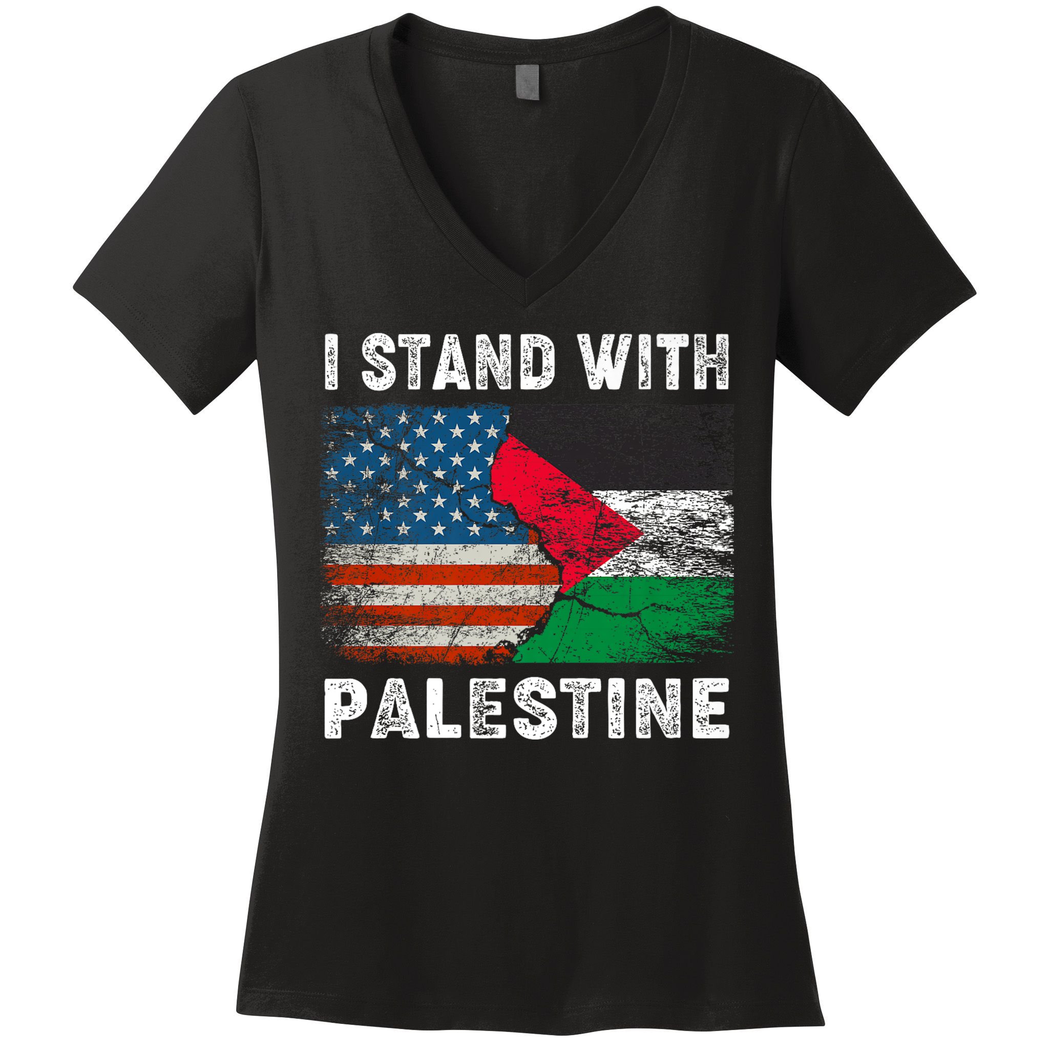 I Stand With Palestine Us Flag Palestinians Flag Women's V-Neck T-Shirt