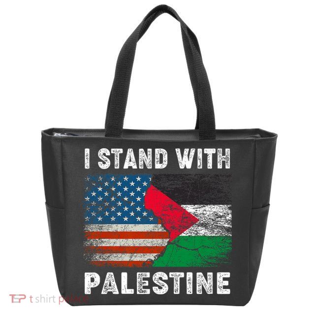 I Stand With Palestine Us Flag Palestinians Flag Zip Tote Bag