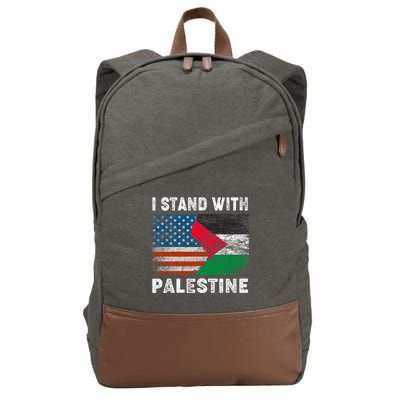 I Stand With Palestine Us Flag Palestinians Flag Cotton Canvas Backpack