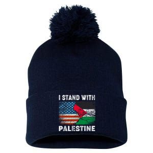 I Stand With Palestine Us Flag Palestinians Flag Pom Pom 12in Knit Beanie