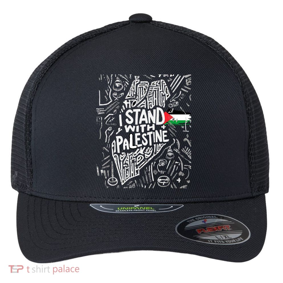 I Stand With Palestine Quote A Free Palestine Design Flexfit Unipanel Trucker Cap
