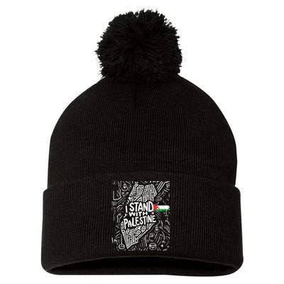 I Stand With Palestine Quote A Free Palestine Design Pom Pom 12in Knit Beanie