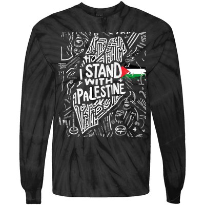 I Stand With Palestine Quote A Free Palestine Design Tie-Dye Long Sleeve Shirt