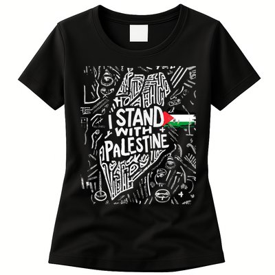 I Stand With Palestine Quote A Free Palestine Design Womens T-Shirt