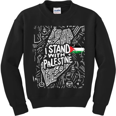 I Stand With Palestine Quote A Free Palestine Design Kids Sweatshirt