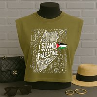 I Stand With Palestine Quote A Free Palestine Design Garment-Dyed Women's Muscle Tee