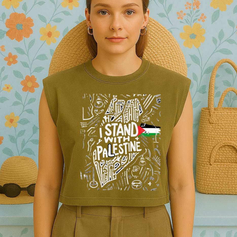 I Stand With Palestine Quote A Free Palestine Design Garment-Dyed Women's Muscle Tee