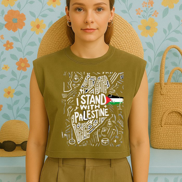 I Stand With Palestine Quote A Free Palestine Design Garment-Dyed Women's Muscle Tee