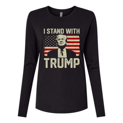 I Stand With Trump Vintage Old American Flag Supporter Cute Gift Womens Cotton Relaxed Long Sleeve T-Shirt