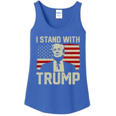 I Stand With Trump Vintage Old American Flag Supporter Cute Gift Ladies Essential Tank