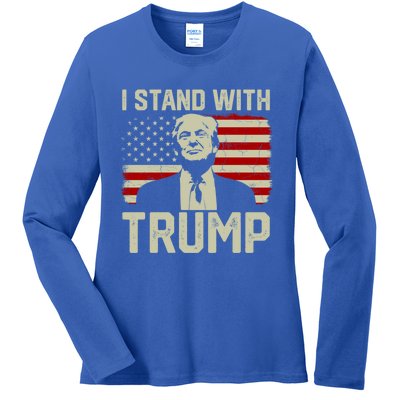 I Stand With Trump Vintage Old American Flag Supporter Cute Gift Ladies Long Sleeve Shirt