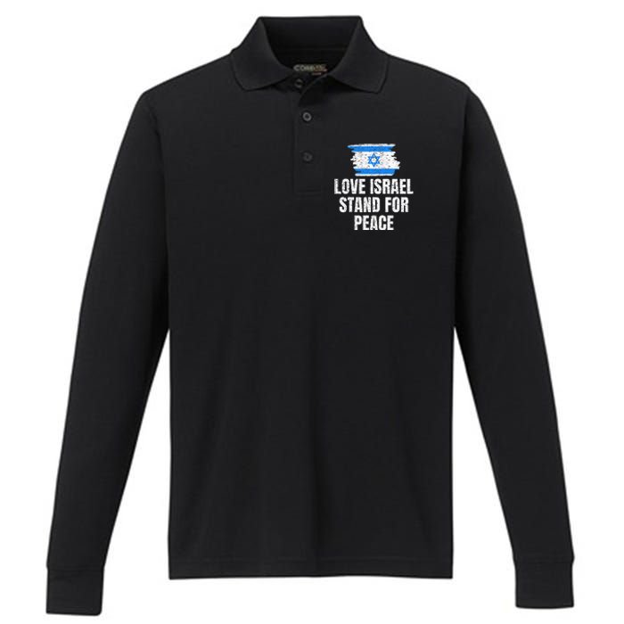 I Stand with Israel Flag Pray For Support Jewish Peace Love Performance Long Sleeve Polo