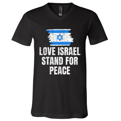 I Stand with Israel Flag Pray For Support Jewish Peace Love V-Neck T-Shirt