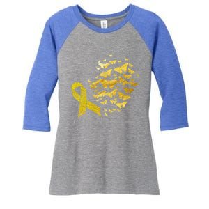 In September We Wear Gold Hood Cancer Awareness Gift Women's Tri-Blend 3/4-Sleeve Raglan Shirt