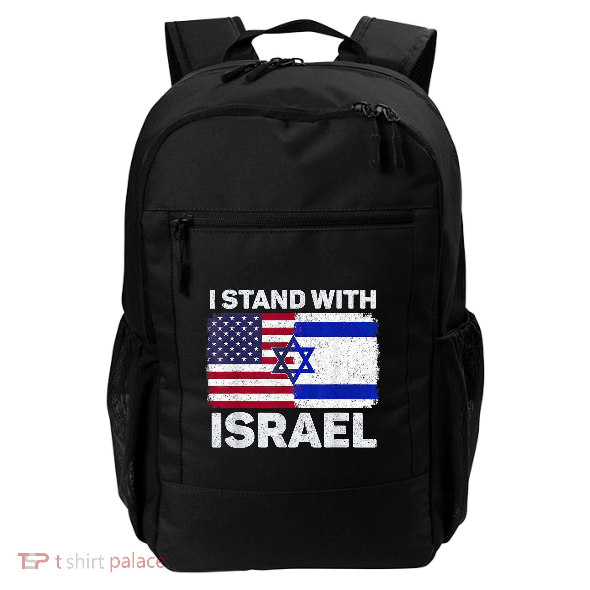 I Stand With Israel Usa American Flag With Israel Flag Backpack