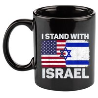 I Stand With Israel Usa American Flag With Israel Flag 11oz C Handle Ceramic Mug