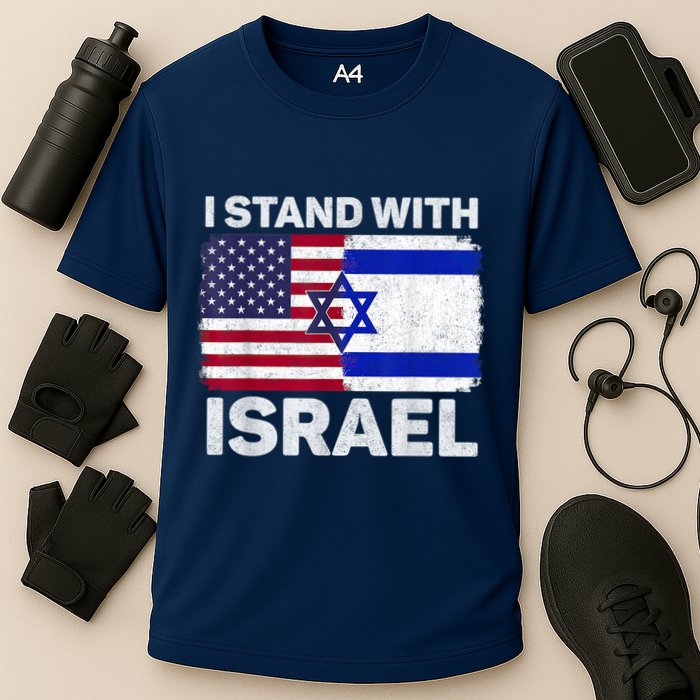 I Stand With Israel Usa American Flag With Israel Flag Cooling Performance Crew T-Shirt