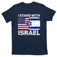 I Stand With Israel Usa American Flag With Israel Flag T-Shirt