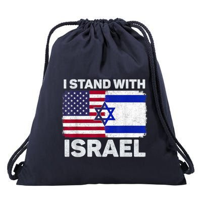 I Stand With Israel Usa American Flag With Israel Flag Drawstring Bag