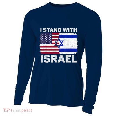 I Stand With Israel Usa American Flag With Israel Flag Cooling Performance Long Sleeve Crew