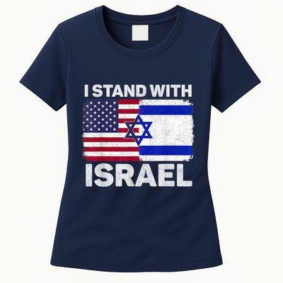 I Stand With Israel Usa American Flag With Israel Flag Womens T-Shirt