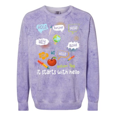 It Starts With Hello Friendship Inclusion Language Colorblast Crewneck Sweatshirt