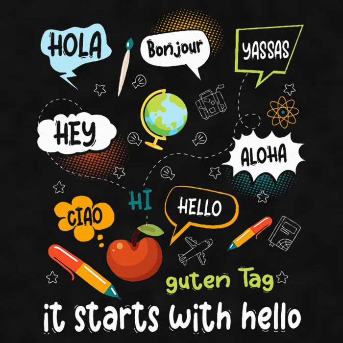 It Starts With Hello Friendship Inclusion Language Ladies PosiCharge Tri-Blend Wicking Tank