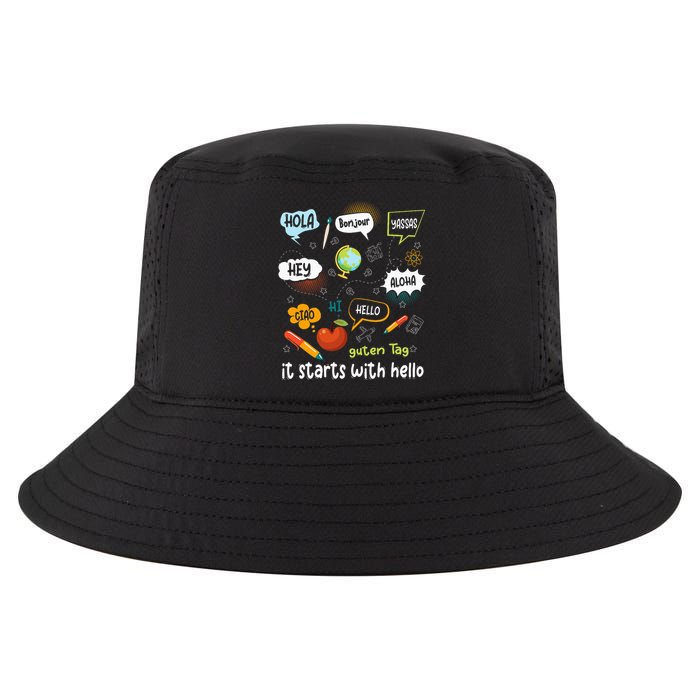 It Starts With Hello Friendship Inclusion Language Cool Comfort Performance Bucket Hat