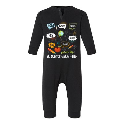 It Starts With Hello Friendship Inclusion Language Infant Fleece One Piece